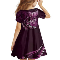 Personalised All Pink New Zealand Darts Family Matching Summer Maxi Dress and Hawaiian Shirt Aoteroa Fern Maori Galaxy Style