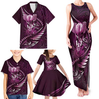 Personalised All Pink New Zealand Darts Family Matching Tank Maxi Dress and Hawaiian Shirt Aoteroa Fern Maori Galaxy Style