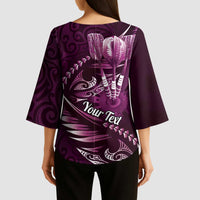 Personalised All Pink New Zealand Darts Kimono Sleeve Blouse Aoteroa Fern Maori Galaxy Style - Polynesian Pride