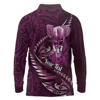 Personalised All Pink New Zealand Darts Long Sleeve Polo Shirt Aoteroa Fern Maori Galaxy Style