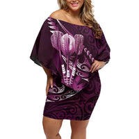 Personalised All Pink New Zealand Darts Off Shoulder Short Dress Aoteroa Fern Maori Galaxy Style
