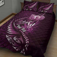 Personalised All Pink New Zealand Darts Quilt Bed Set Aoteroa Fern Maori Galaxy Style