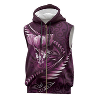 Personalised All Pink New Zealand Darts Sleeveless Zip Hoodie Aoteroa Fern Maori Galaxy Style LT14 Pink - Polynesian Pride