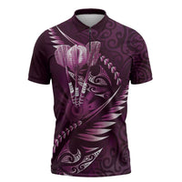 Personalised All Pink New Zealand Darts Zipper Polo Shirt Aoteroa Fern Maori Galaxy Style - Polynesian Pride