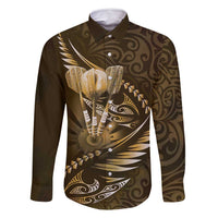 Personalised All Gold New Zealand Darts Family Matching Mermaid Dress and Hawaiian Shirt Aoteroa Fern Maori Galaxy Style LT14 Dad's Shirt - Long Sleeve Gold - Polynesian Pride