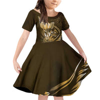 Personalised All Gold New Zealand Darts Family Matching Off Shoulder Short Dress and Hawaiian Shirt Aoteroa Fern Maori Galaxy Style LT14 Daughter's Dress Gold - Polynesian Pride