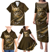 Personalised All Gold New Zealand Darts Family Matching Puletasi and Hawaiian Shirt Aoteroa Fern Maori Galaxy Style