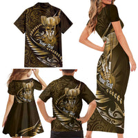 Personalised All Gold New Zealand Darts Family Matching Short Sleeve Bodycon Dress and Hawaiian Shirt Aoteroa Fern Maori Galaxy Style LT14 - Polynesian Pride