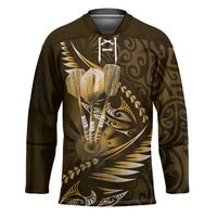 Personalised All Gold New Zealand Darts Hockey Jersey Aoteroa Fern Maori Galaxy Style LT14 Unisex Gold - Polynesian Pride