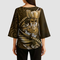 Personalised All Gold New Zealand Darts Kimono Sleeve Blouse Aoteroa Fern Maori Galaxy Style - Polynesian Pride