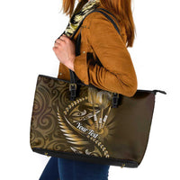 Personalised All Gold New Zealand Darts Leather Tote Bag Aoteroa Fern Maori Galaxy Style LT14 Gold - Polynesian Pride