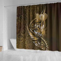 Personalised All Gold New Zealand Darts Shower Curtain Aoteroa Fern Maori Galaxy Style LT14 - Polynesian Pride