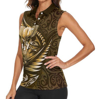 Personalised All Gold New Zealand Darts Women Sleeveless Polo Shirt Aoteroa Fern Maori Galaxy Style