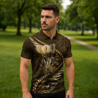 Personalised All Gold New Zealand Darts Zipper Polo Shirt Aoteroa Fern Maori Galaxy Style - Polynesian Pride