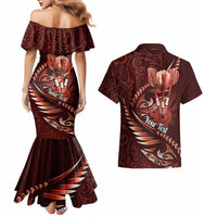 Personalised All Red New Zealand Darts Couples Matching Mermaid Dress and Hawaiian Shirt Aoteroa Fern Maori Galaxy Style LT14 - Polynesian Pride