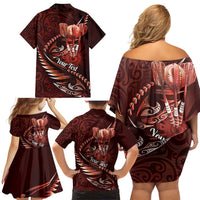 Personalised All Red New Zealand Darts Family Matching Off Shoulder Short Dress and Hawaiian Shirt Aoteroa Fern Maori Galaxy Style LT14 - Polynesian Pride