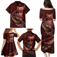 Personalised All Red New Zealand Darts Family Matching Puletasi and Hawaiian Shirt Aoteroa Fern Maori Galaxy Style