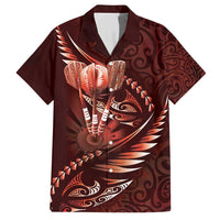 Personalised All Red New Zealand Darts Family Matching Short Sleeve Bodycon Dress and Hawaiian Shirt Aoteroa Fern Maori Galaxy Style LT14 Dad's Shirt - Short Sleeve Red - Polynesian Pride