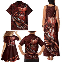 Personalised All Red New Zealand Darts Family Matching Tank Maxi Dress and Hawaiian Shirt Aoteroa Fern Maori Galaxy Style