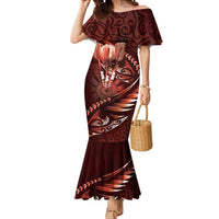 Personalised All Red New Zealand Darts Mermaid Dress Aoteroa Fern Maori Galaxy Style LT14 Women Red - Polynesian Pride