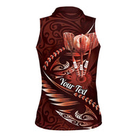 Personalised All Red New Zealand Darts Women Sleeveless Polo Shirt Aoteroa Fern Maori Galaxy Style