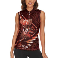 Personalised All Red New Zealand Darts Women Sleeveless Polo Shirt Aoteroa Fern Maori Galaxy Style