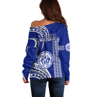 Hawaii Waiakea High School Off Shoulder Sweater Polynesian Kakau Pattern LT14 - Polynesian Pride