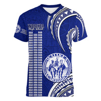 Hawaii Waiakea High School Women V Neck T Shirt Polynesian Kakau Pattern LT14 Female Blue - Polynesian Pride
