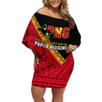 Papua New Guinea Off Shoulder Short Dress Independen Stet bilong Papua Niugini Unique Version LT14 Women Red - Polynesian Pride