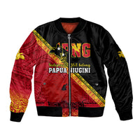 Papua New Guinea Sleeve Zip Bomber Jacket Independen Stet bilong Papua Niugini Unique Version LT14 Unisex Red - Polynesian Pride