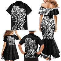 New Zealand Eel Family Matching Mermaid Dress and Hawaiian Shirt Tuna Aotearoa Maori Patten - Black LT14 - Polynesian Pride