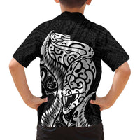New Zealand Eel Family Matching Puletasi and Hawaiian Shirt Tuna Aotearoa Maori Patten - Black LT14 - Polynesian Pride