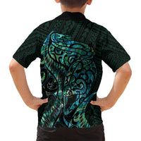 New Zealand Eel Family Matching Long Sleeve Bodycon Dress and Hawaiian Shirt Tuna Aotearoa Maori With Paua Shell - Turquoise LT14 - Polynesian Pride