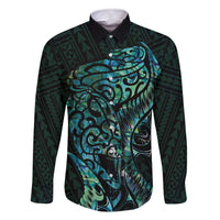 New Zealand Eel Family Matching Off Shoulder Short Dress and Hawaiian Shirt Tuna Aotearoa Maori With Paua Shell - Turquoise