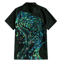 New Zealand Eel Family Matching Short Sleeve Bodycon Dress and Hawaiian Shirt Tuna Aotearoa Maori With Paua Shell - Turquoise LT14 - Polynesian Pride