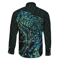 New Zealand Eel Family Matching Short Sleeve Bodycon Dress and Hawaiian Shirt Tuna Aotearoa Maori With Paua Shell - Turquoise LT14 - Polynesian Pride
