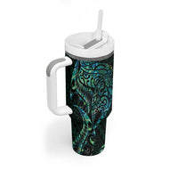 New Zealand Eel Tumbler With Handle Tuna Aotearoa Maori With Paua Shell - Turquoise