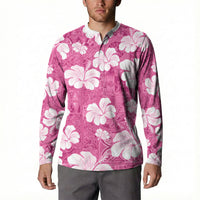 Pink Bula Fiji Masi Hibiscus Seamless Button Sweatshirt