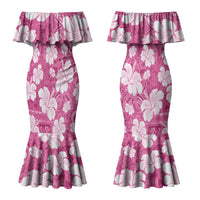Pink Bula Fiji Masi Hibiscus Seamless Couples Matching Mermaid Dress and Hawaiian Shirt