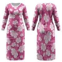 Pink Bula Fiji Masi Hibiscus Seamless Family Matching Long Sleeve Bodycon Dress and Hawaiian Shirt