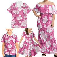 Pink Bula Fiji Masi Hibiscus Seamless Family Matching Off Shoulder Maxi Dress and Hawaiian Shirt