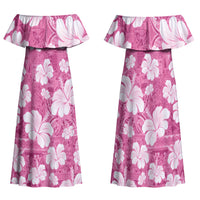 Pink Bula Fiji Masi Hibiscus Seamless Family Matching Off Shoulder Maxi Dress and Hawaiian Shirt