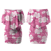 Pink Bula Fiji Masi Hibiscus Seamless Family Matching Off Shoulder Short Dress and Hawaiian Shirt