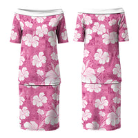 Pink Bula Fiji Masi Hibiscus Seamless Family Matching Puletasi and Hawaiian Shirt