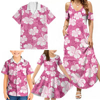 Pink Bula Fiji Masi Hibiscus Seamless Family Matching Summer Maxi Dress and Hawaiian Shirt