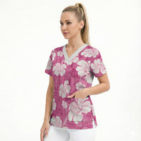 Pink Bula Fiji Masi Hibiscus Seamless Scrub Top