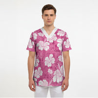 Pink Bula Fiji Masi Hibiscus Seamless Scrub Top