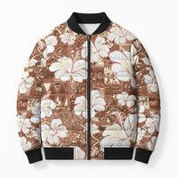 Brown Bula Fiji Masi Hibiscus Seamless Bomber Puffer Jacket