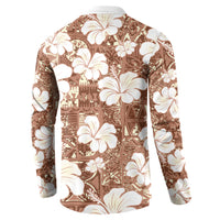 Brown Bula Fiji Masi Hibiscus Seamless Button Sweatshirt