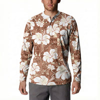 Brown Bula Fiji Masi Hibiscus Seamless Button Sweatshirt